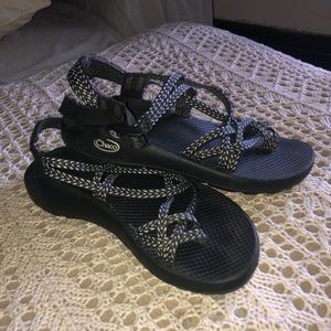 black & white chacos